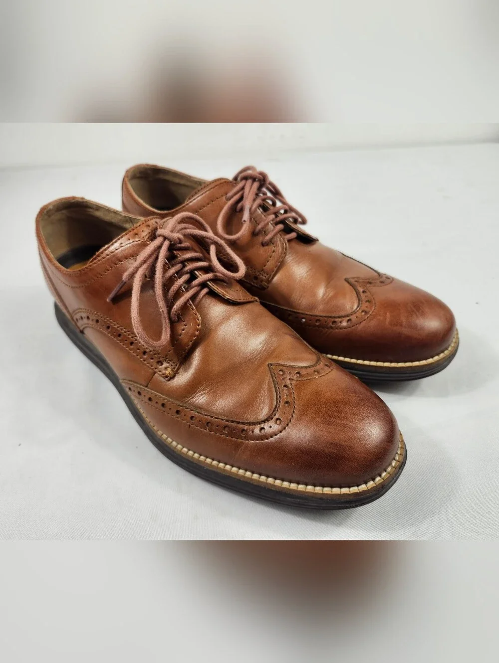 Cole Haan Grand Os Mens 9.5 M Brown Leather Wingtip Derbys Shoes